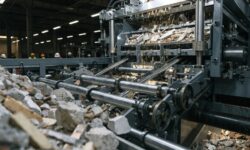 Close-up of a sorting machine separating construction materials.