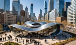 Aerial view of the Urban Digital Twin Summit with attendees around.